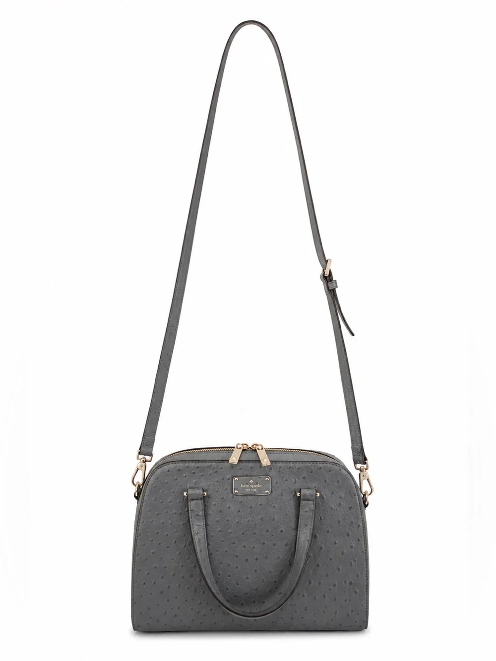 KATE SPADE New York Gray Ostrich-Embossed Leather Dome Satchel Crossbody Bag - Picture 4 of 16